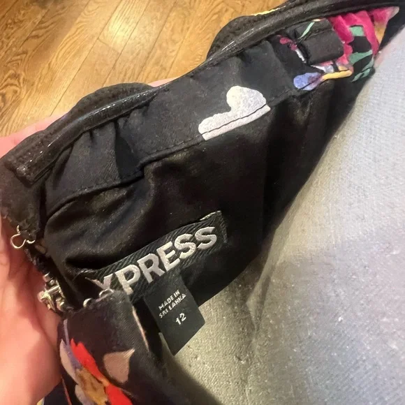 Express vintage strapless black floral mini dress size 12 - Picture 4 of 9